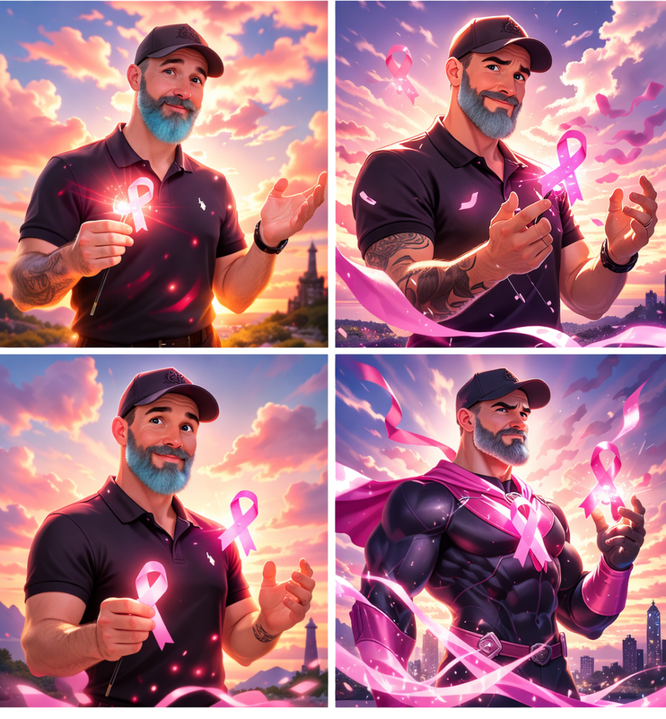 4 photos générées par IA au photobooth Takeapic - Thème Octobre Rose